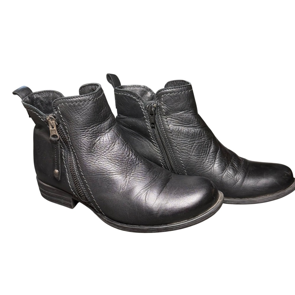 Miz Mooz Libre Black Leather Dual Zip Ankle Boots Womens Size 6 Made in Portugal